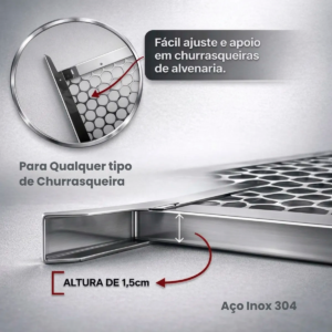 Grelha Moeda Para Churrasqueira 70 Cm X 48 Cm Aço Inox 304 - Imagem 5